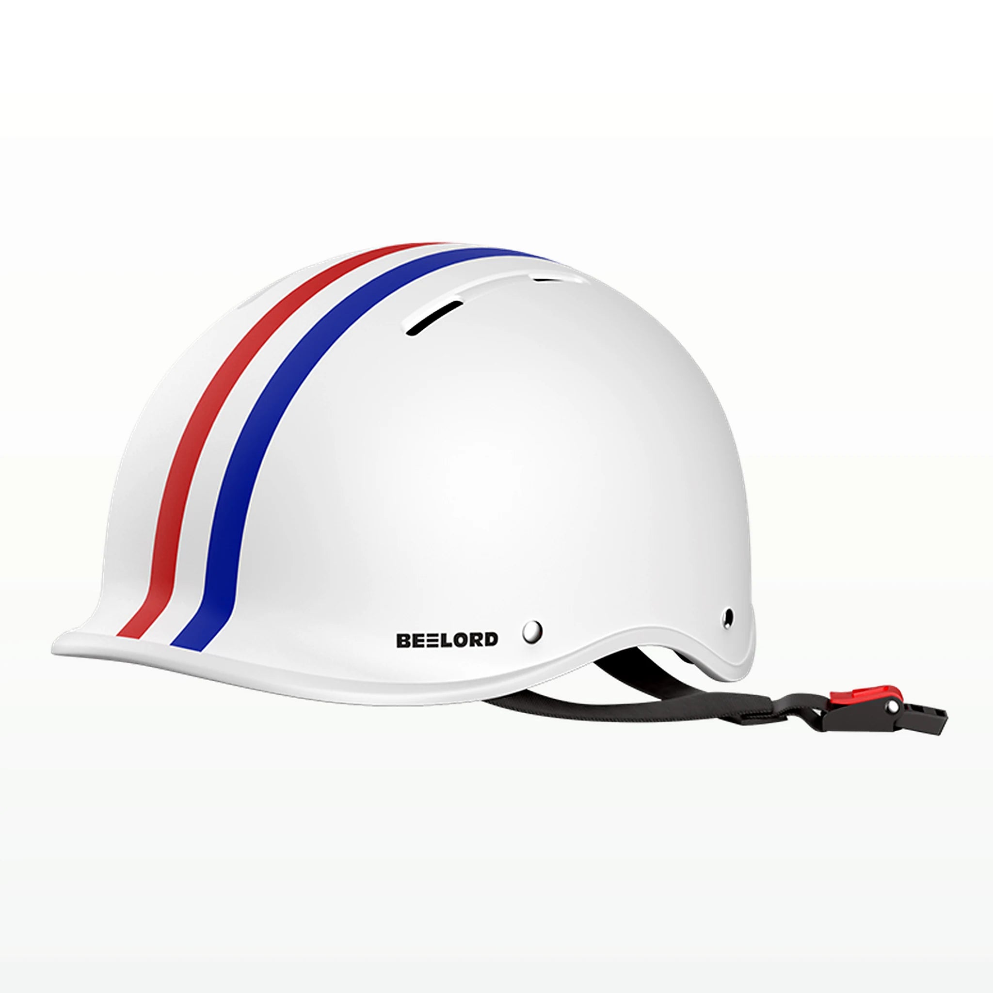 White helmet with red and blue stripes on a white background #color_racing-white