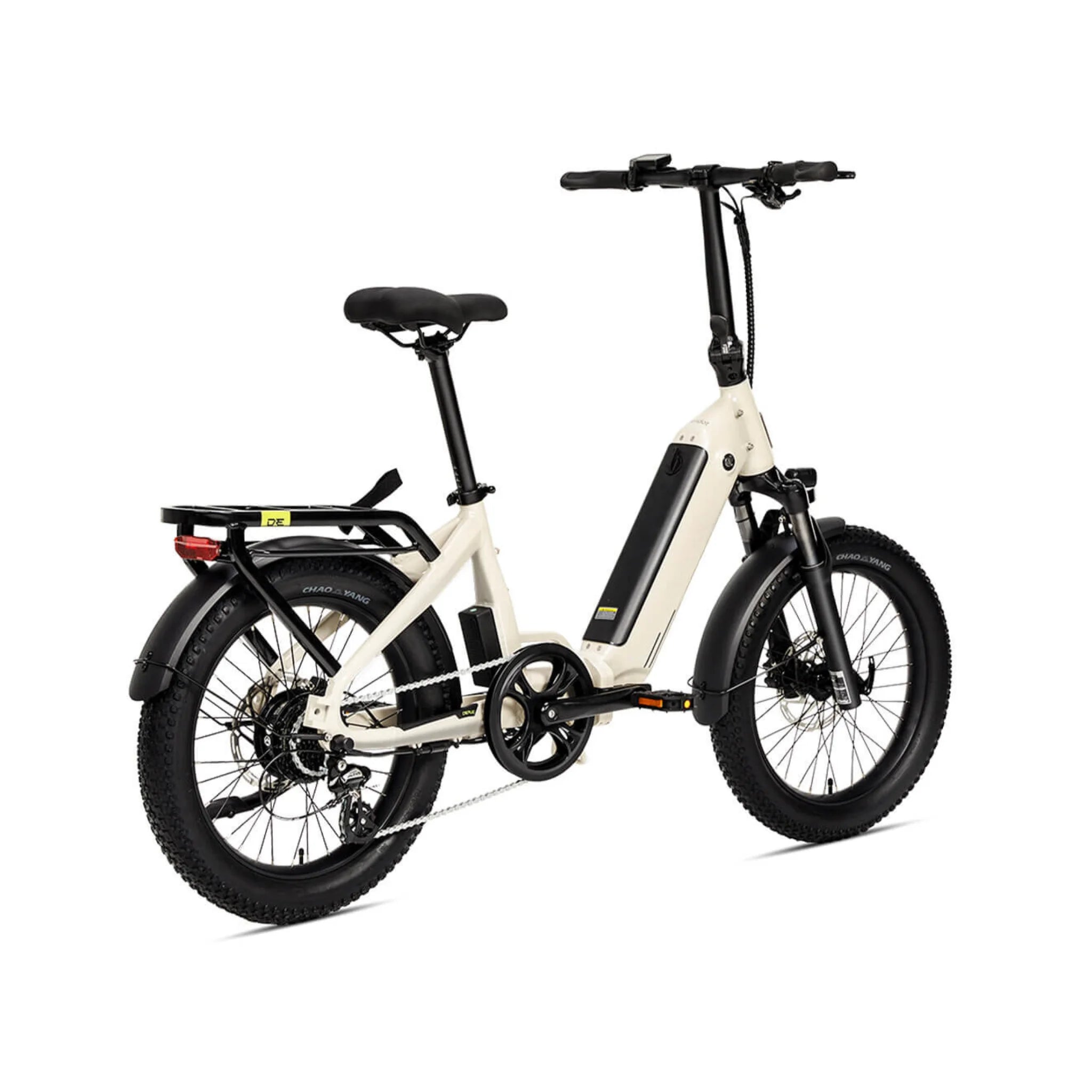 #color_warm-grey Miniwave folding electric bike side view in warm grey, fat tyre ebike