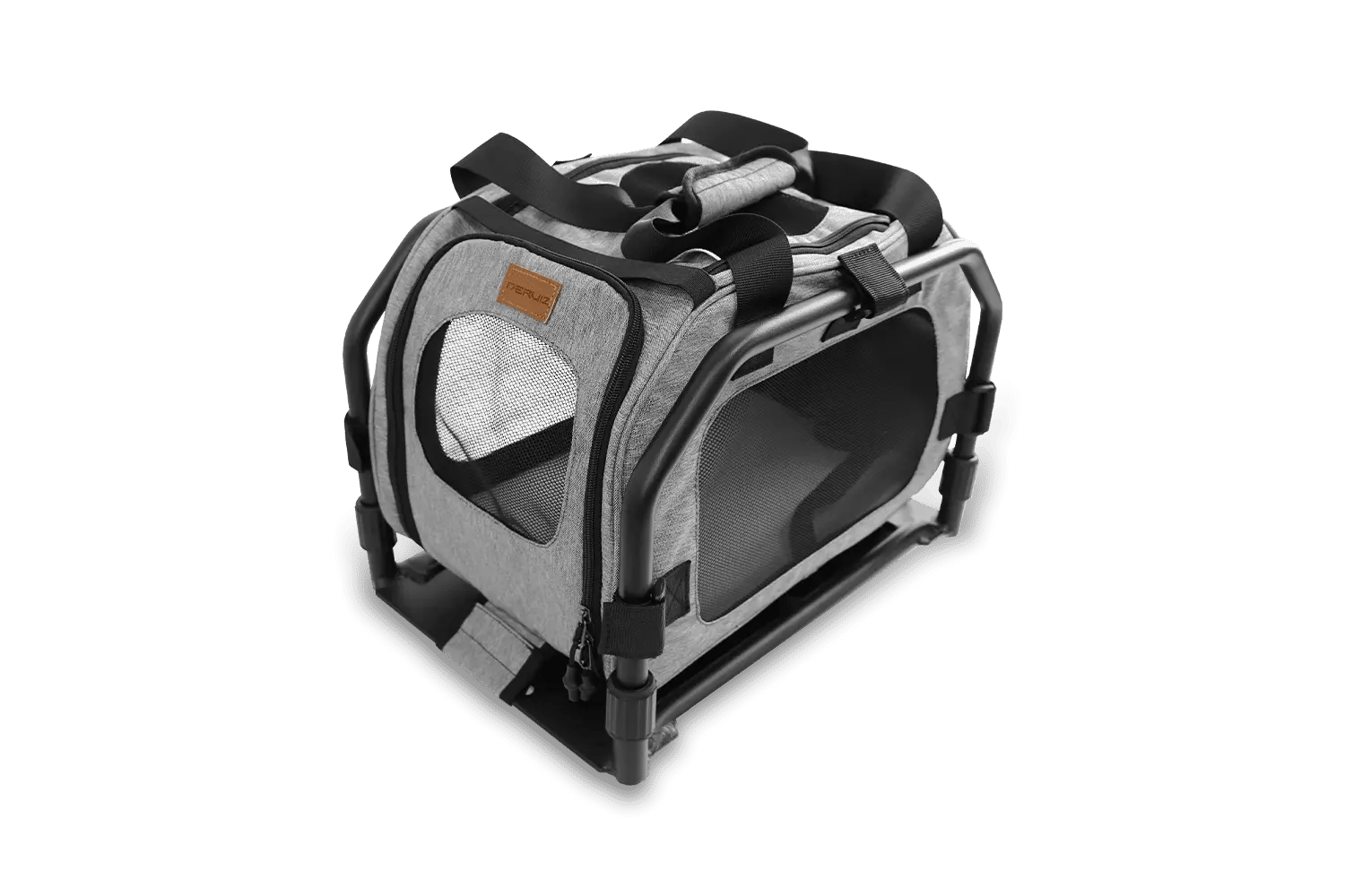 Rear rack bike pet carrier with bag mounted on electric bike