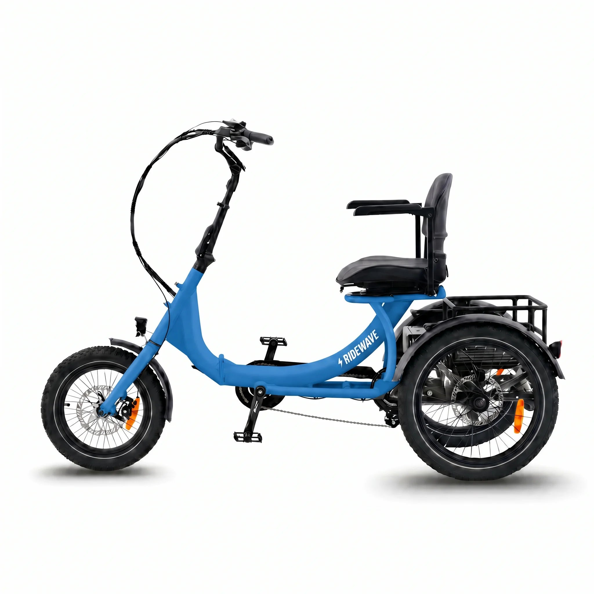 Blue electric tricycle with a seat on a white background #color_sky-blue