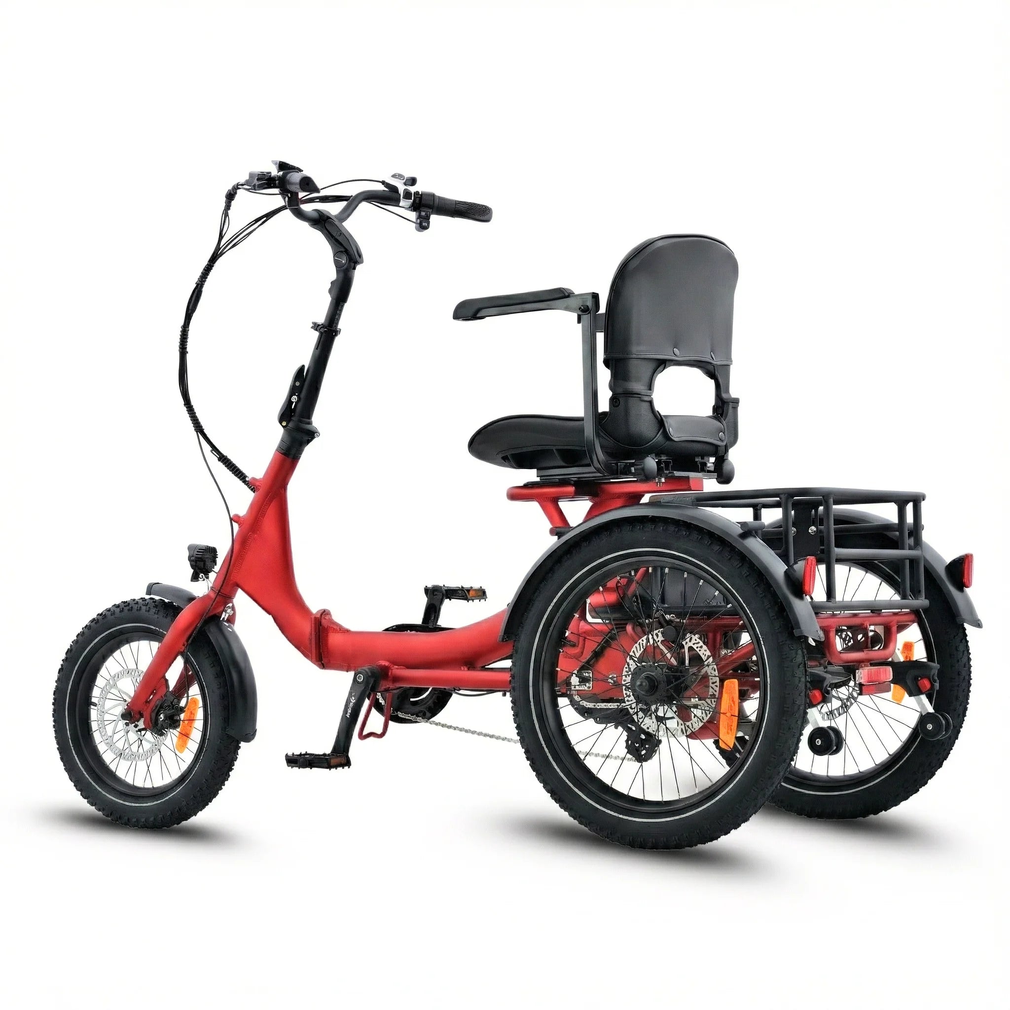 #color_red Red electric tricycle with a seat on a white background