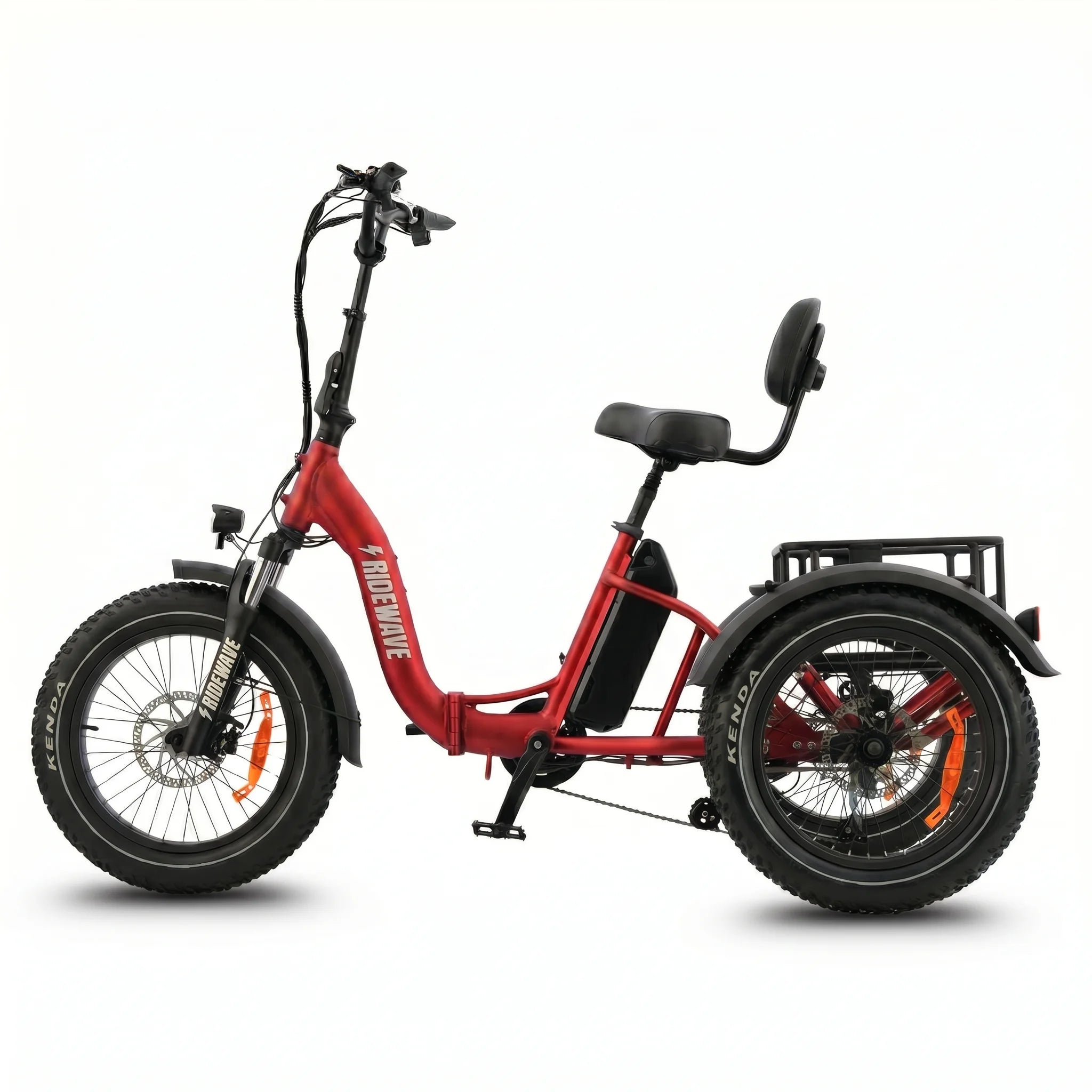 Red electric tricycle with a seat on a white background #color_red