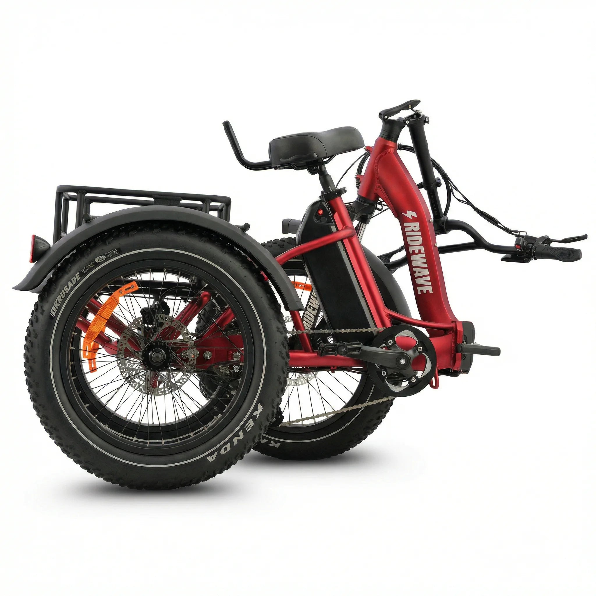 Red electric tricycle with a sidecar on a white background #color_red