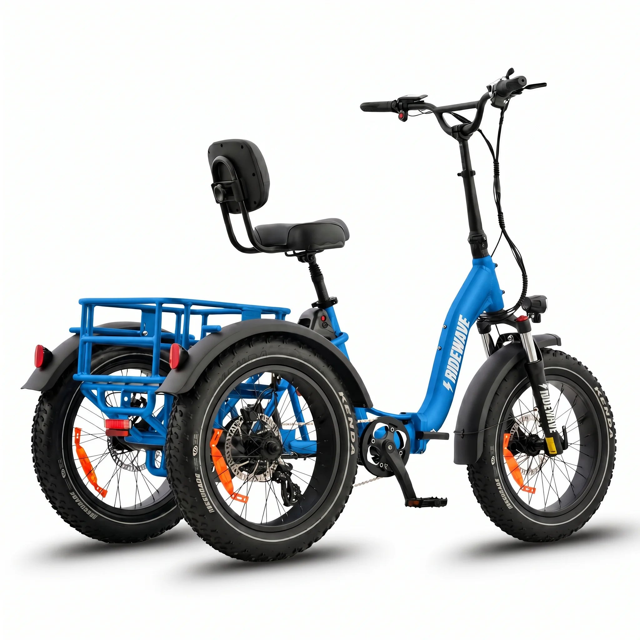 Blue electric tricycle with a seat on a white background #color_sky-blue