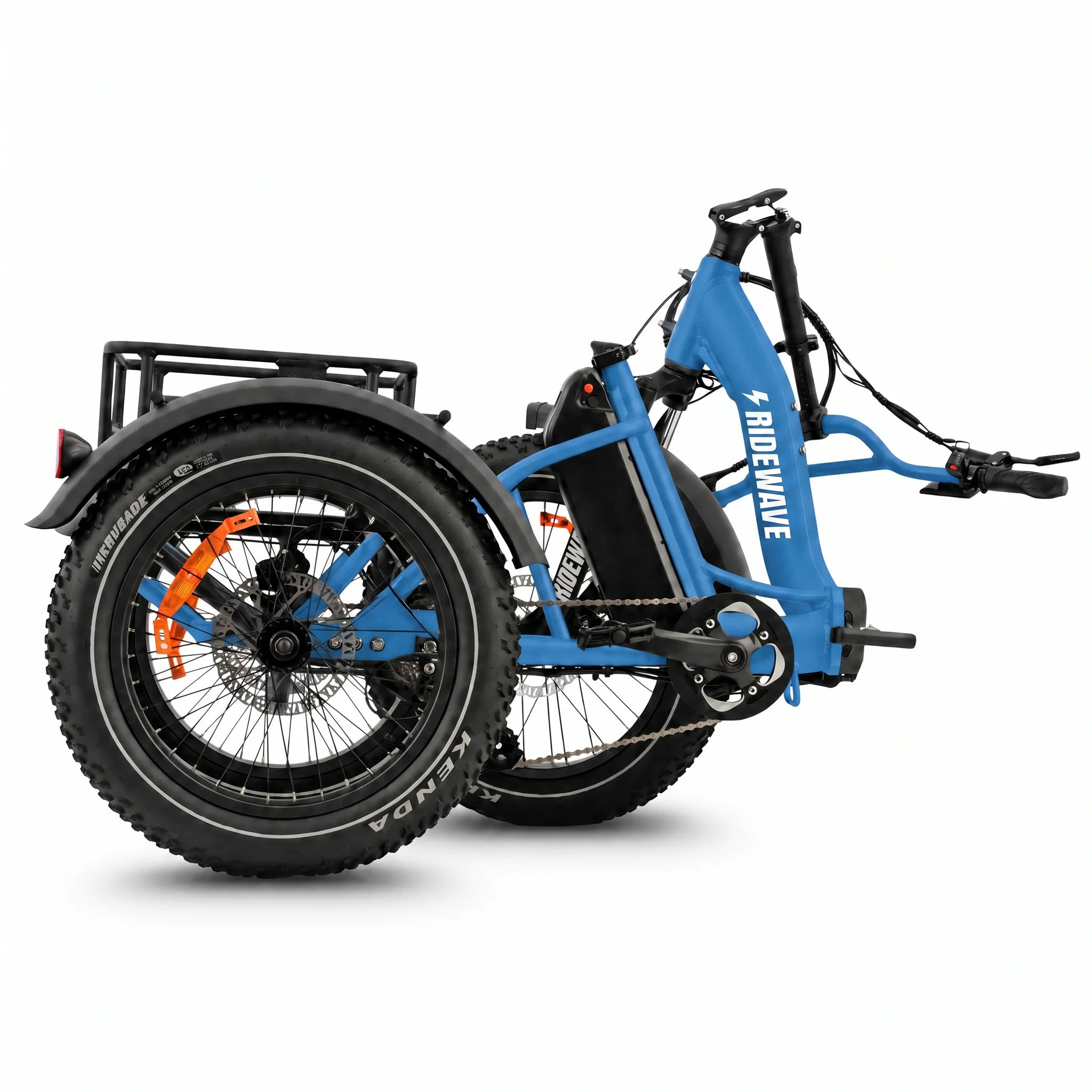 Blue electric tricycle with a sidecar on a white background #color_sky-blue