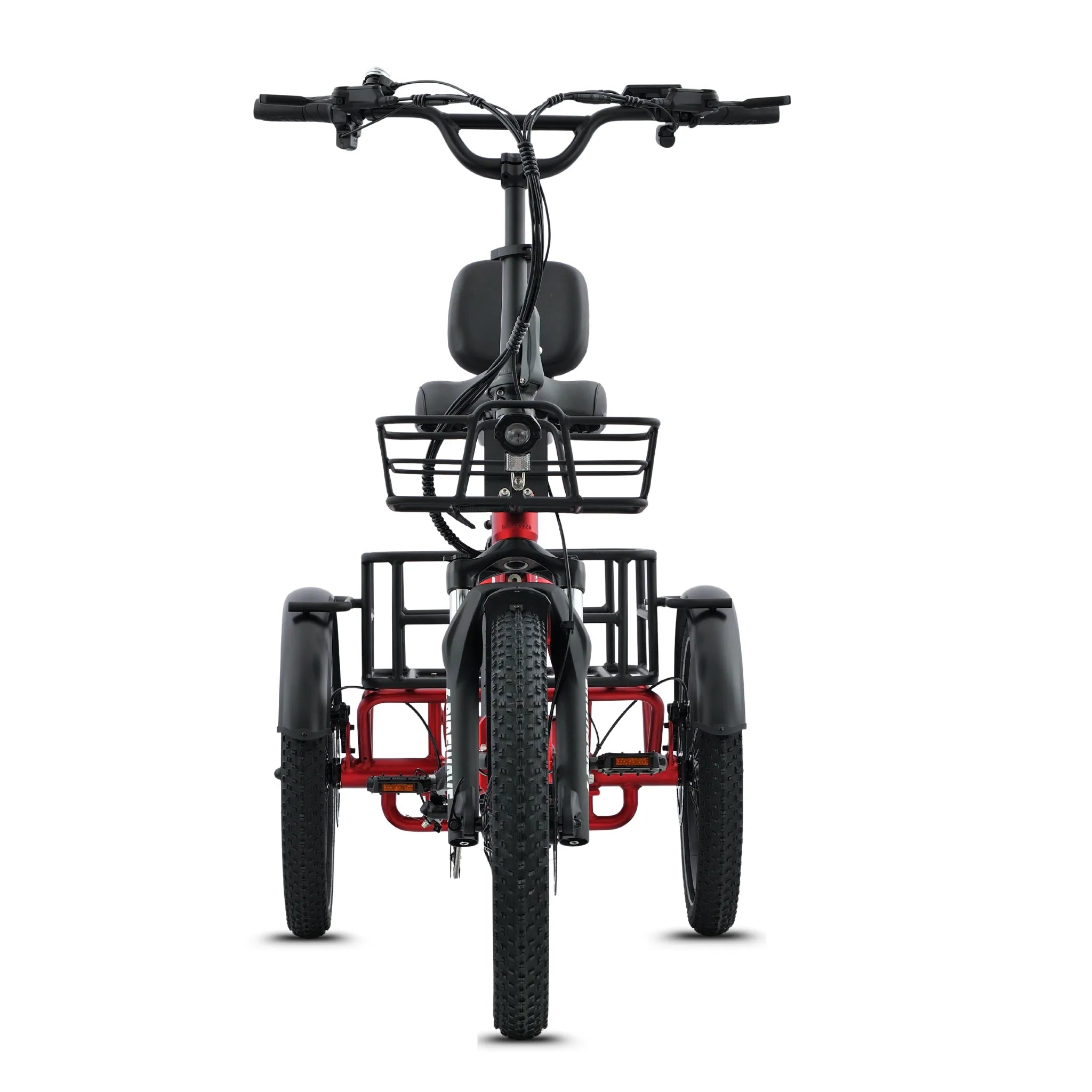 all-groups Red and black tricycle with a basket