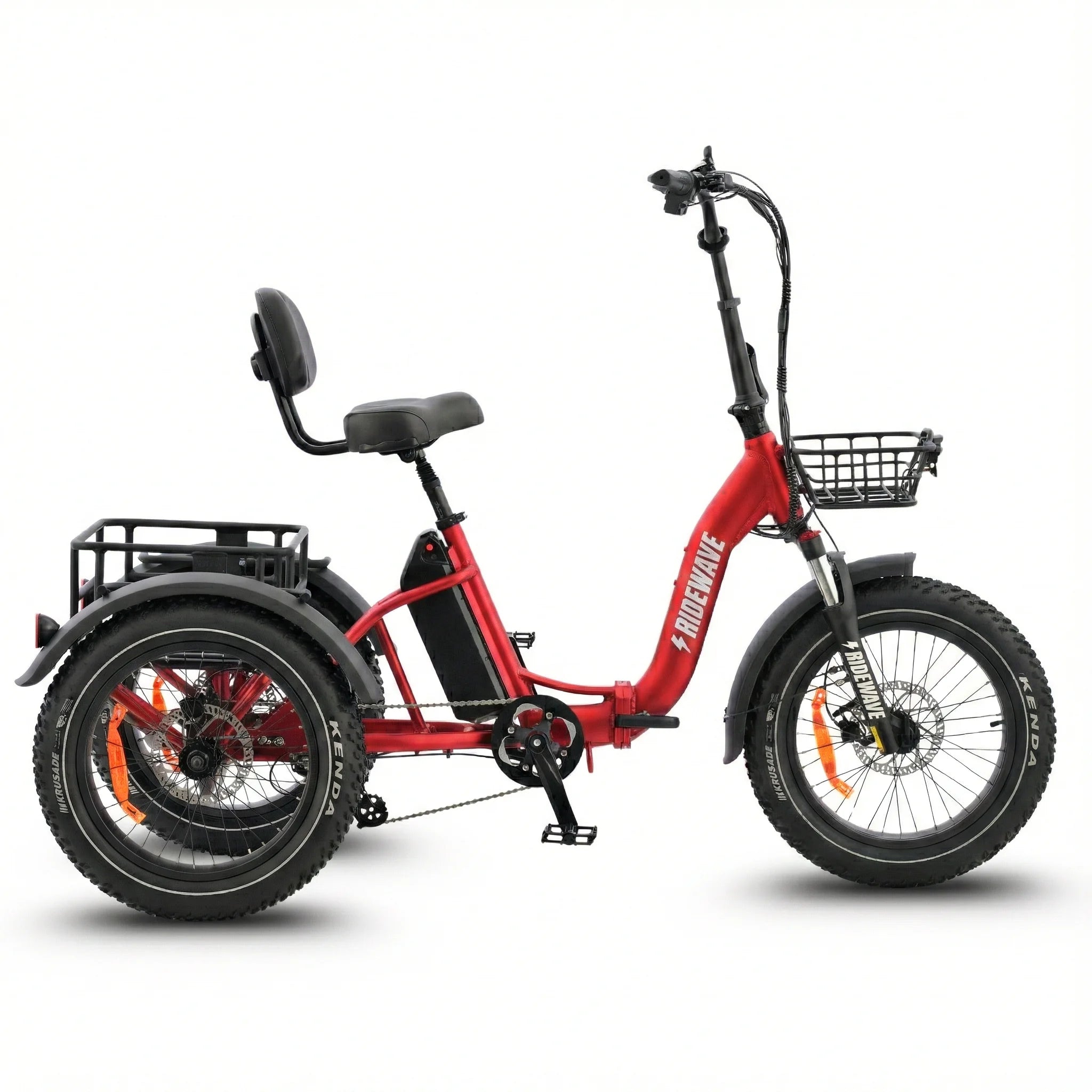 #color_red Red electric tricycle with a basket