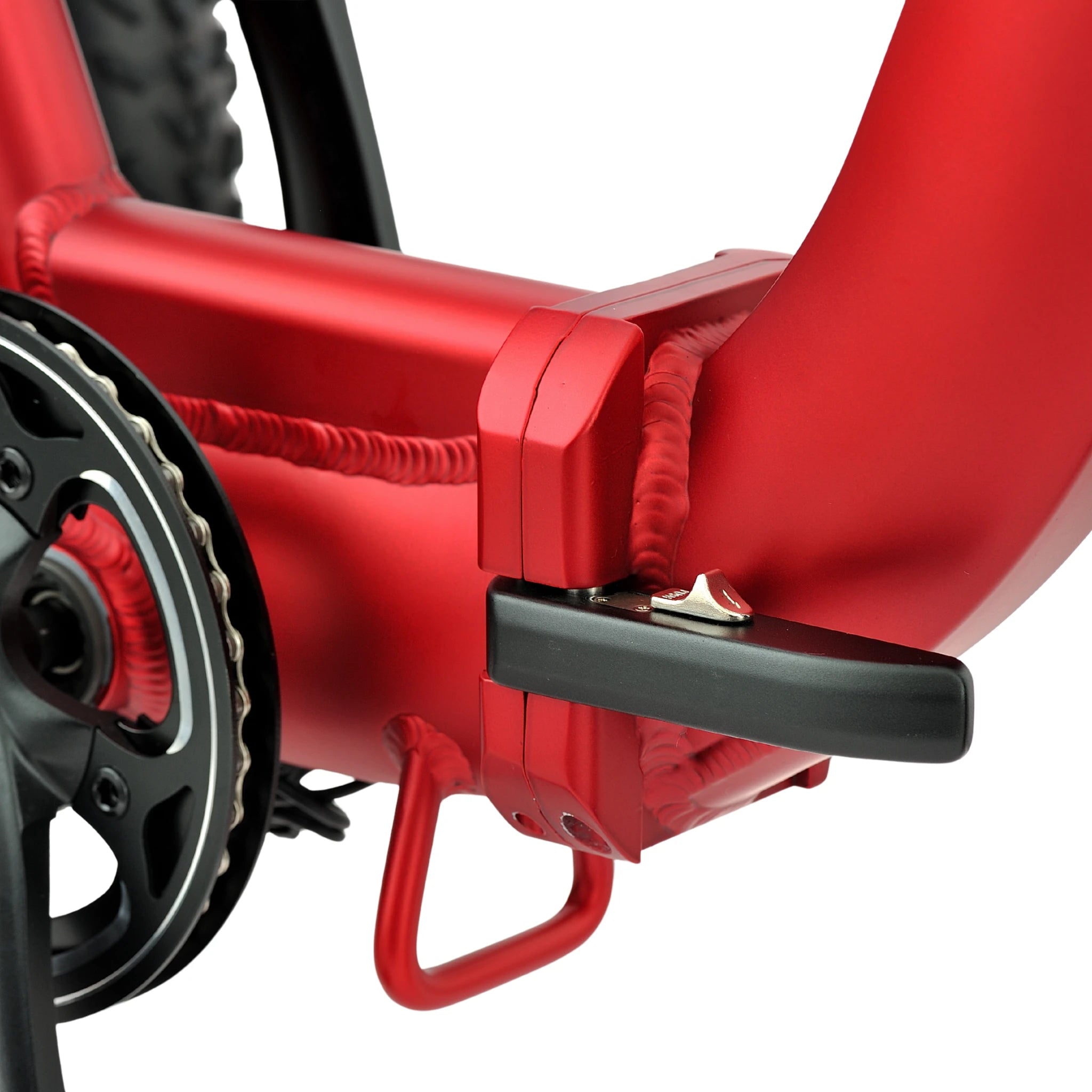 Close-up of a red scooter with a black handle on a white background