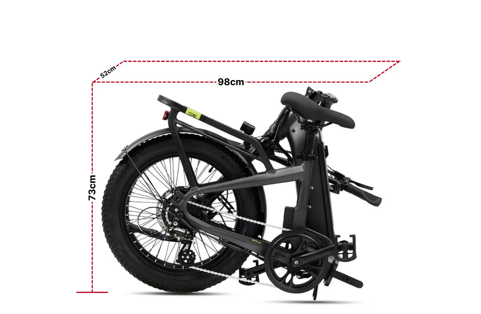 all-groups Miniwave folding ebike geometry and frame dimensions diagram