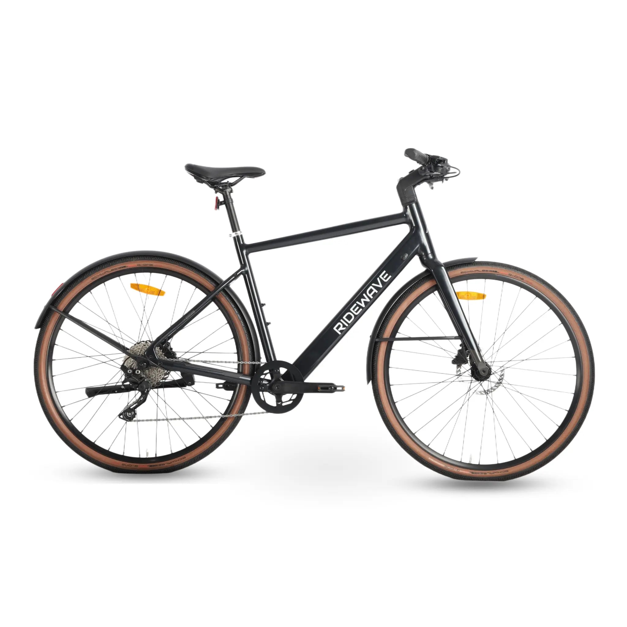 A black Glide-X electric bike with a rear hub motor, showing the side profile of the bike with the brand name visible on the frame.