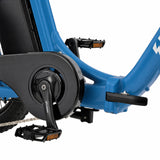 Close-up of a blue bicycle with a black pedal and chain mechanism on a white background #color_sky-blue