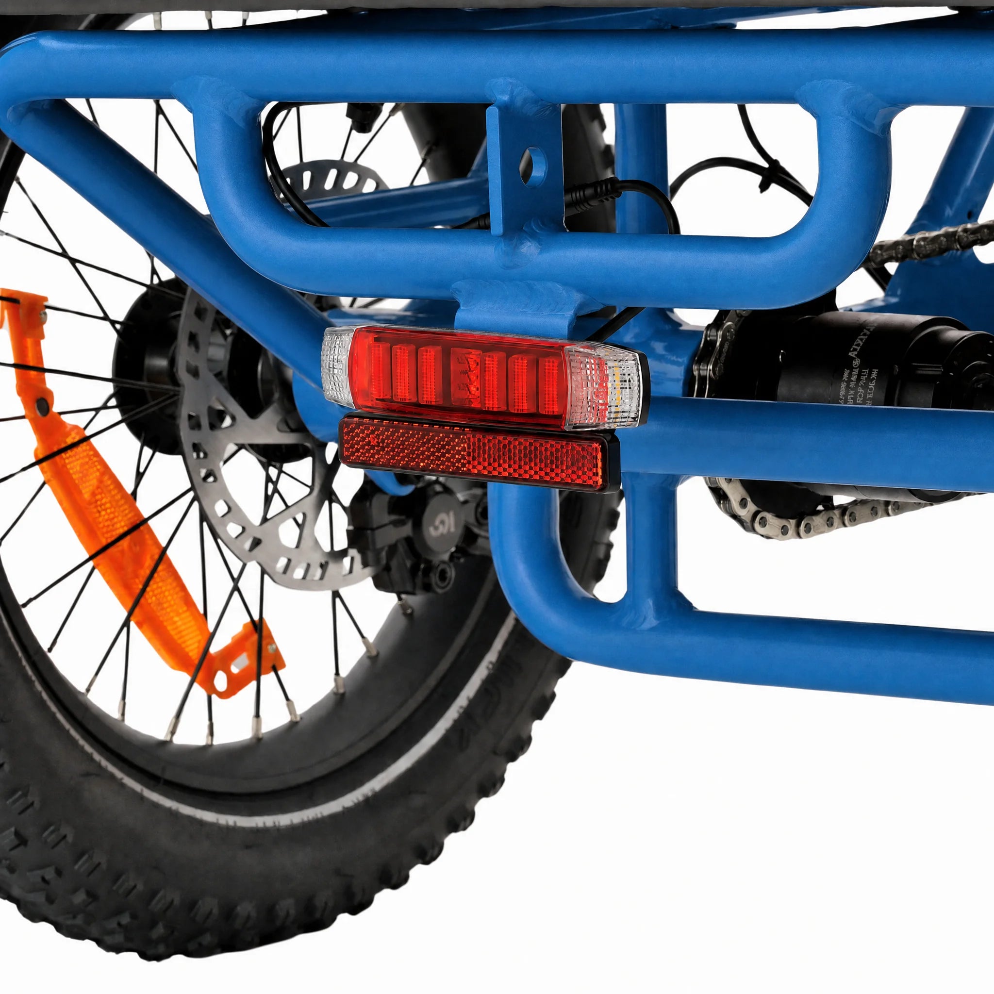 Close-up of a blue children's bike with a red reflector on a white background #color_sky-blue