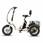 Beige electric tricycle with a basket on a white background #color_cream