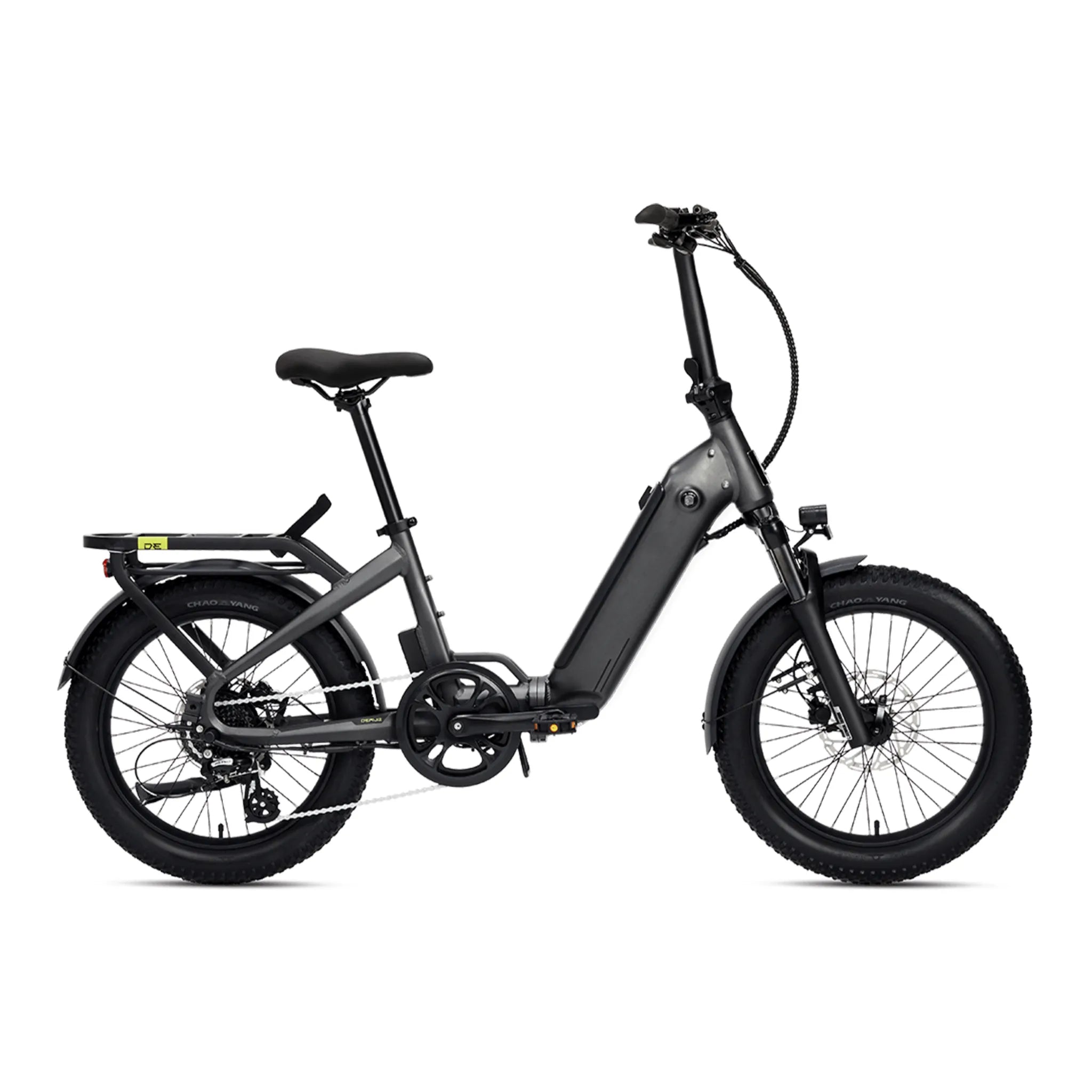 #color_graphite Miniwave folding ebike in graphite with fat tyres, compact electric bike