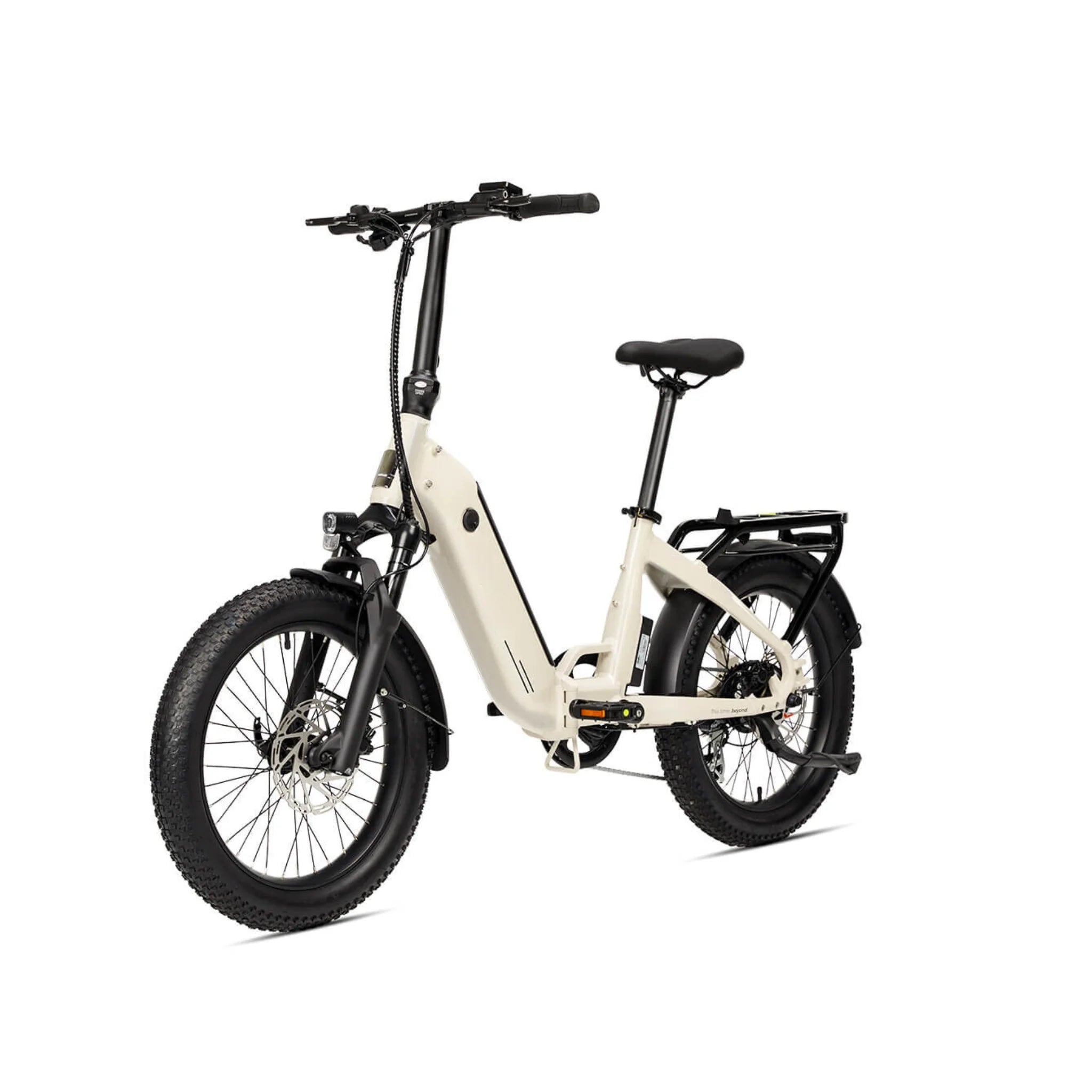#color_warm-grey Miniwave folding electric bike side view in warm grey, fat tyre ebike