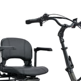 Graphite electric tricycle seat and handlebar on a white background