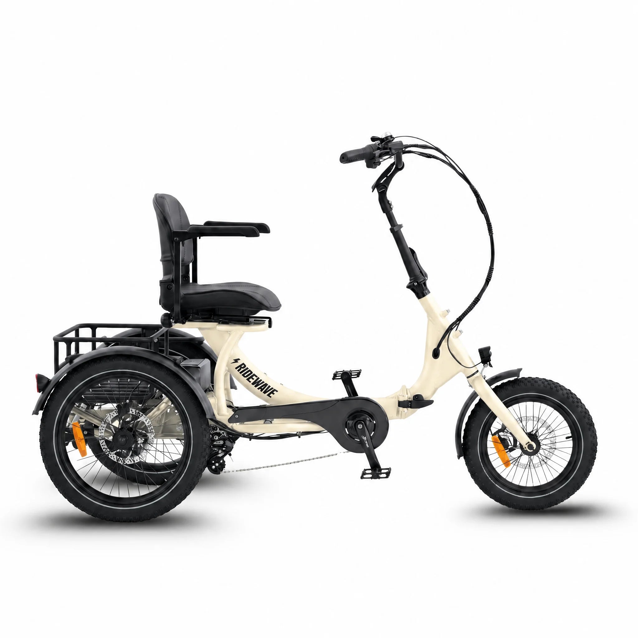 White electric tricycle with a seat on a white background #color_cream