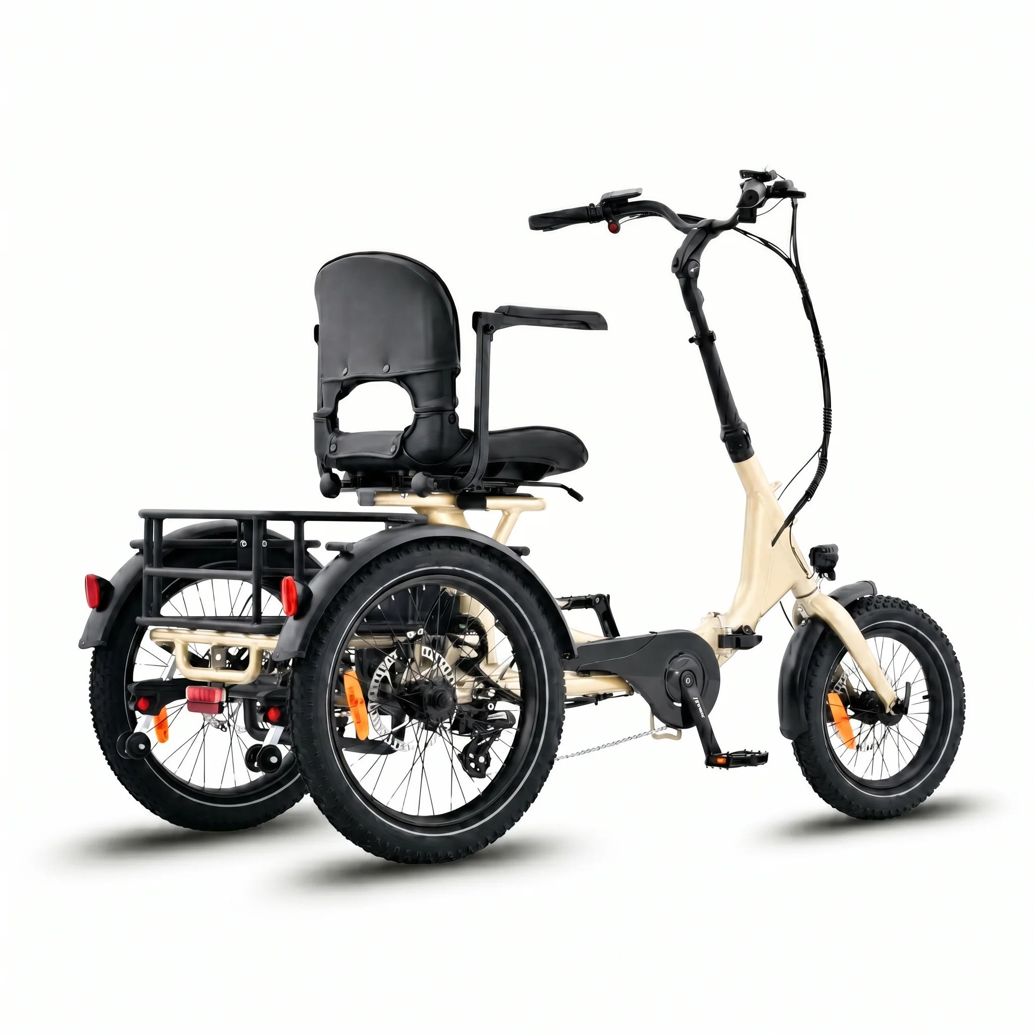 Three-wheeled electric bike with a seat on a white background #color_cream