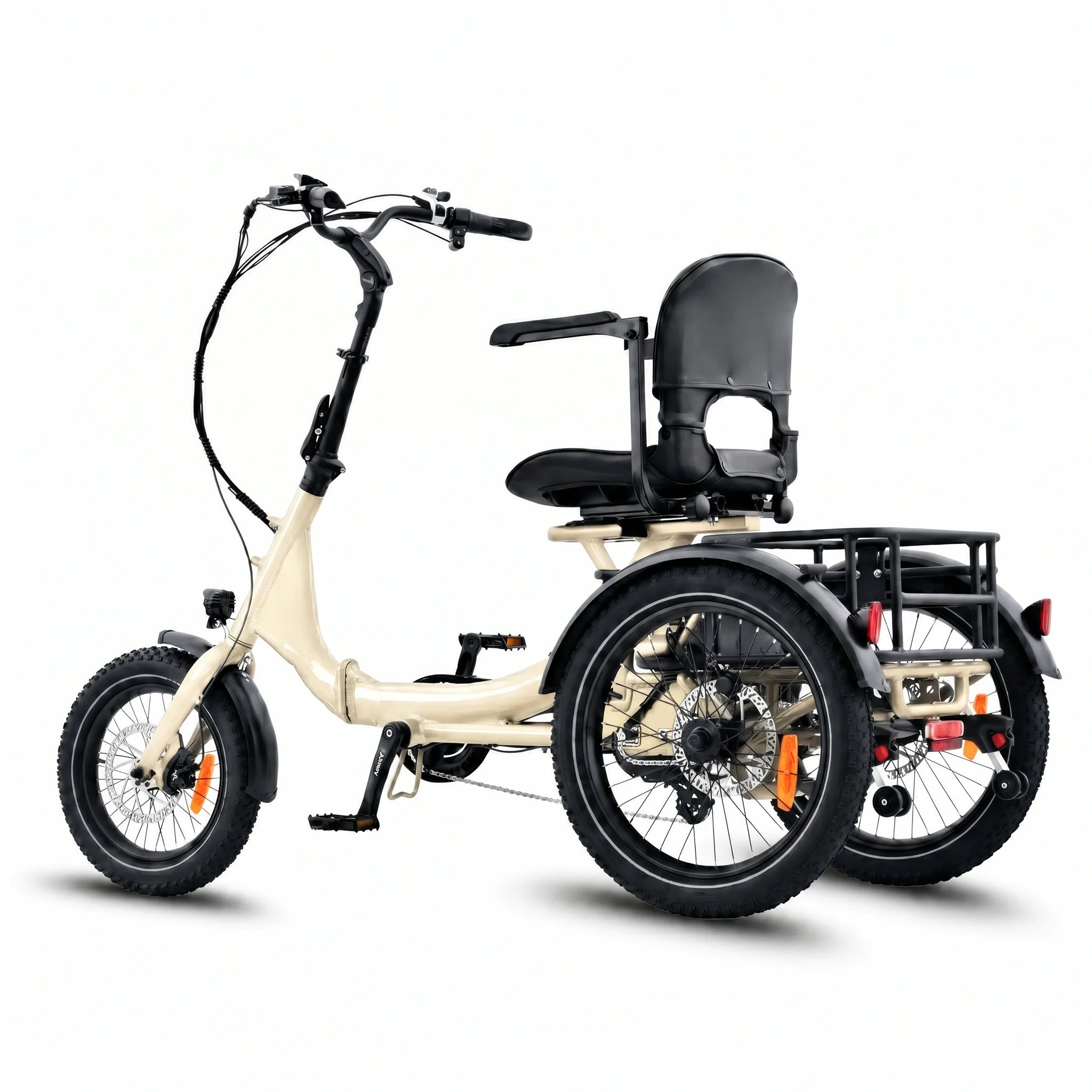 Beige electric tricycle with a seat on a white background #color_cream