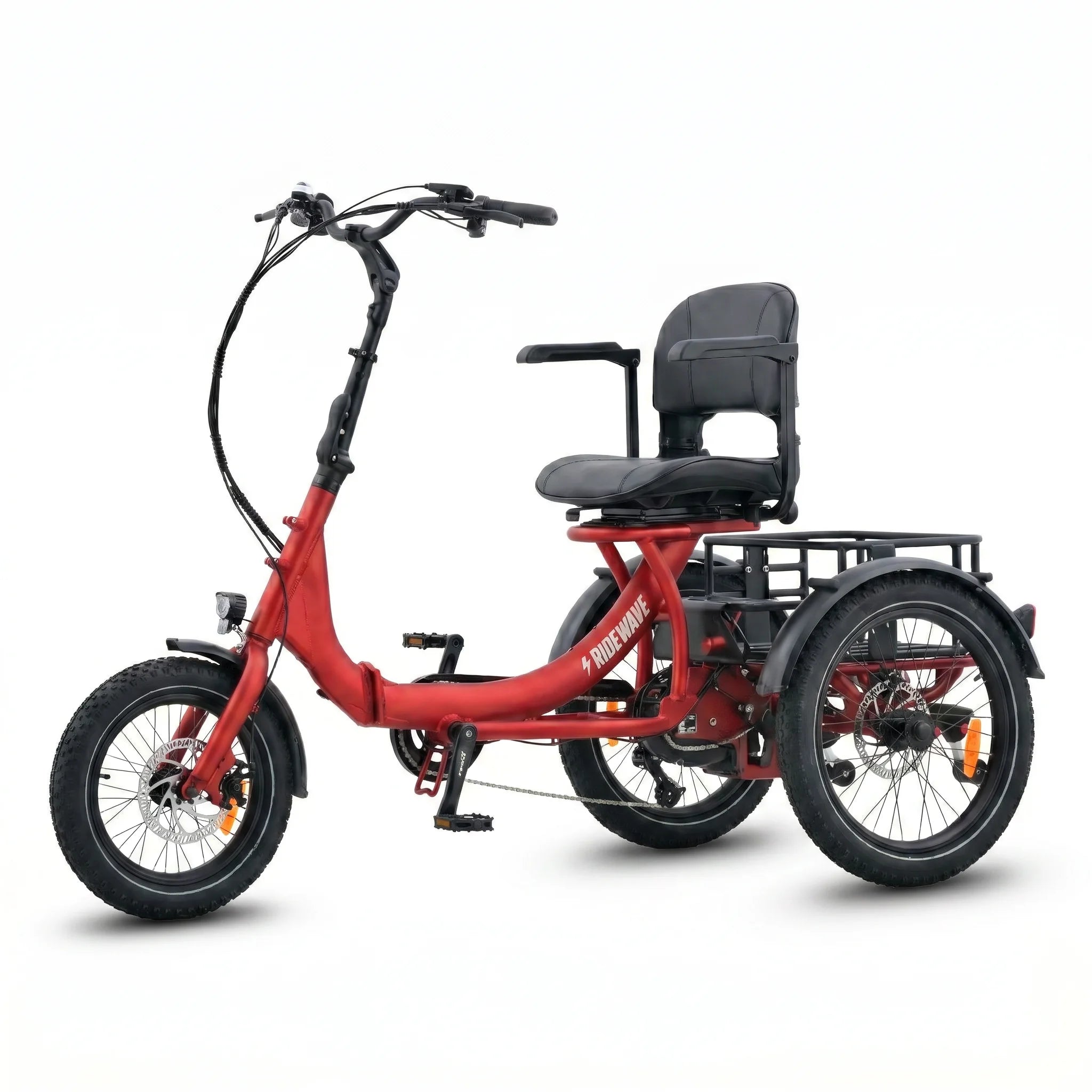Red electric tricycle with a seat on a white background #color_red