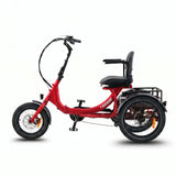 Red electric tricycle with a seat on a white background #color_red 