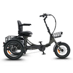 #color_graphite Platypus Folding Electric Trike in graphite with seat and front basket
