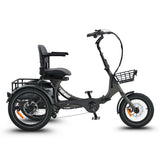 #color_graphite Platypus Folding Electric Trike in graphite with seat and front basket