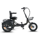 #color_graphite Graphite electric tricycle with a seat and basket on a white background