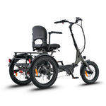 #color_graphite Platypus Folding Electric Trike rear angle view showing stable three-wheel design