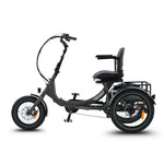 #color_graphite Platypus folding electric trike with seat and cargo basket in graphite
