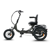 #color_graphite Platypus folding electric trike with seat and cargo basket in graphite