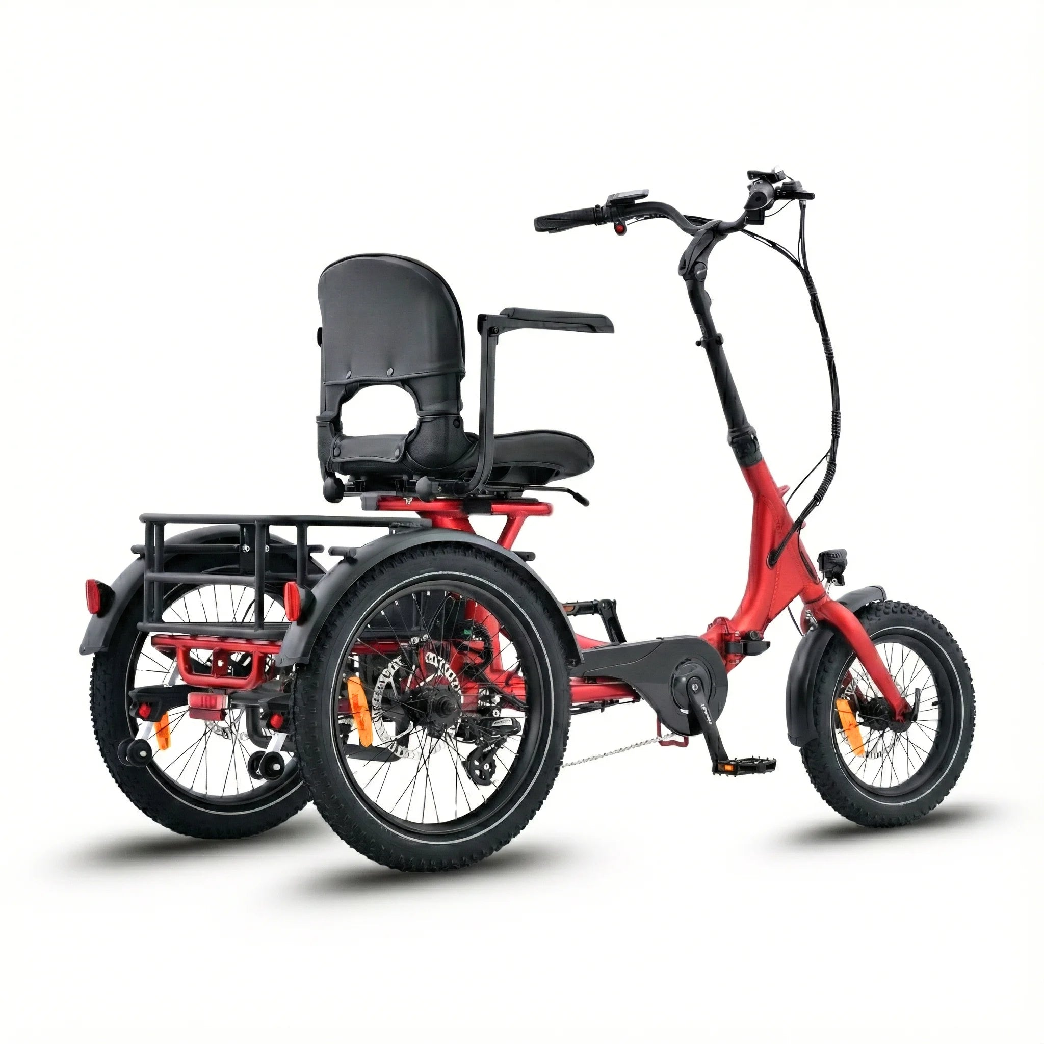 #color_red Red electric tricycle with a seat on a white background