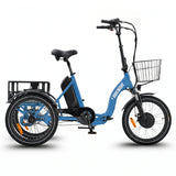 Blue electric tricycle with a basket on a white background #color_sky-blue