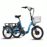 Blue electric tricycle with a basket on a white background #color_sky-blue