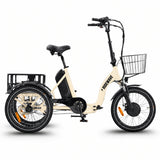 Beige electric tricycle with a basket on a white background #color_cream