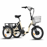 Beige electric tricycle with a basket on a white background #color_cream