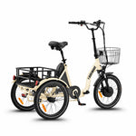 Beige tricycle with a basket and cargo rack on a white background #color_cream