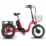 Red electric tricycle with a basket on a white background #color_red