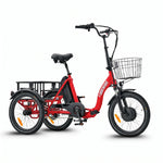Red electric tricycle with a basket on a white background #color_red