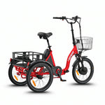 Red electric tricycle with a basket on a white background #color_red