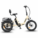 Beige electric tricycle with a seat and basket on a white background #color_cream