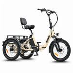 Beige electric tricycle with a seat and basket on a white background #color_cream