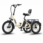 White electric tricycle with a seat and basket on a white background #color_cream