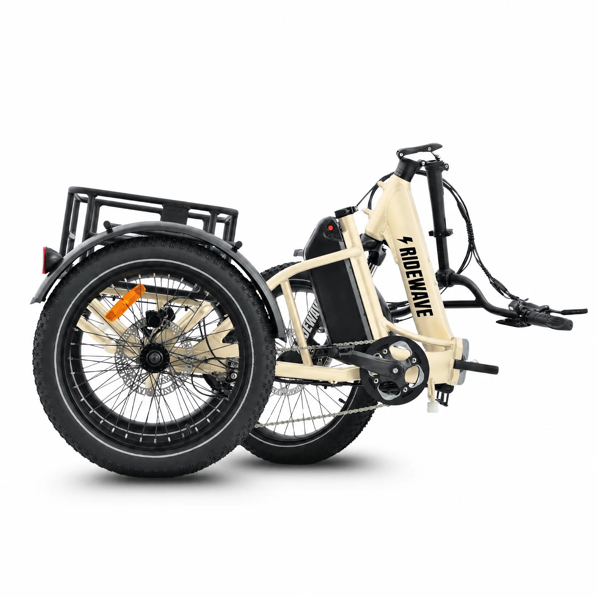 Beige electric tricycle with a black frame on a white background #color_cream