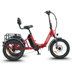 Red electric tricycle with a basket on a white background #color_red