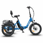 Blue electric tricycle with a seat and basket on a white background #color_sky-blue