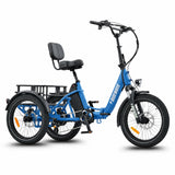 Blue electric tricycle with a seat and basket on a white background #color_sky-blue
