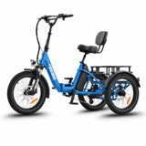 Blue electric tricycle with a seat and basket on a white background #color_sky-blue