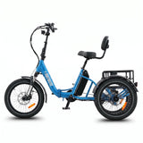 Blue electric tricycle with a seat and basket on a white background #color_sky-blue