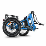 Blue electric tricycle with a visible brand logo on a white background #color_sky-blue